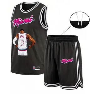 Men's Basketball Jersey Set, 2-Piece Athletic Outfit with Graphic Design of Basketball Star, "Miami" Logo, Breathable Sleeveless Tank Top & Shorts, Stylish Sportswear for Gym, Running, Training, Comfortable & Versatile