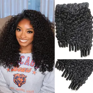Burmese Curly  Human Hair 14 16 18 Inches 3C4A Quick Weave  Unprocessed Virgin Remy Human Hair Extensions 12A Water Wave with Spiral End  for Women Double Weft (3 )
