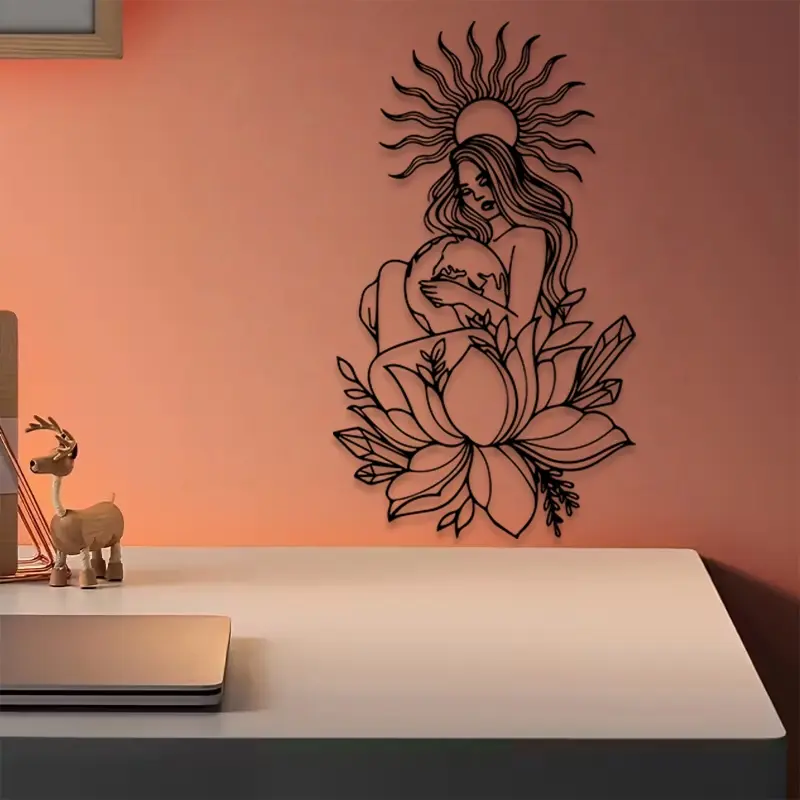 1pc Lotus Goddess Metal Wall Art, Lotus Goddess Statue Mural, Perfect for Balcony Wall, Bedroom Wall Decor, Wall Art Decoration, Thanksgiving Decor, Ideal Gift for Spiritual Seekers, Powder-Coated Metal