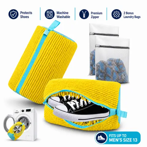 Shoe Washing Machine Bags + 1 Bonus Delicates Laundry Bag, Extra Large Sneaker Cleaning Bag for Washer and Dryer, Heavy Duty Zipper Footwear Protector