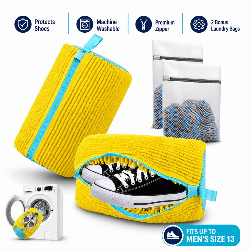 Shoe Washing Machine Bags + 1 Bonus Delicates Laundry Bag, Extra Large Sneaker Cleaning Bag for Washer and Dryer, Heavy Duty Zipper Footwear Protector
