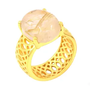 Affinity Gems Golden Rutile Quartz Solitaire Ring, Sterling