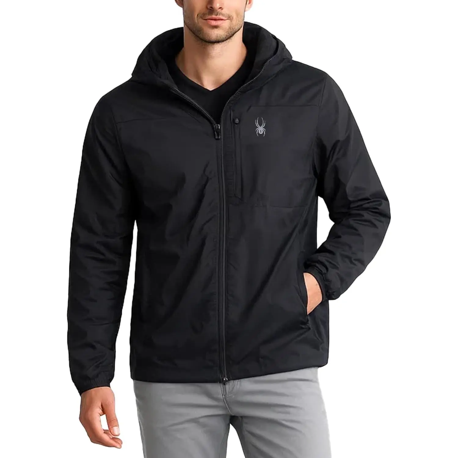Spyder Mens Windbreaker Jacket - Lightweight Insulated Water-Resistant Active Zip Up Hooded Windbreaker Jackets for Men