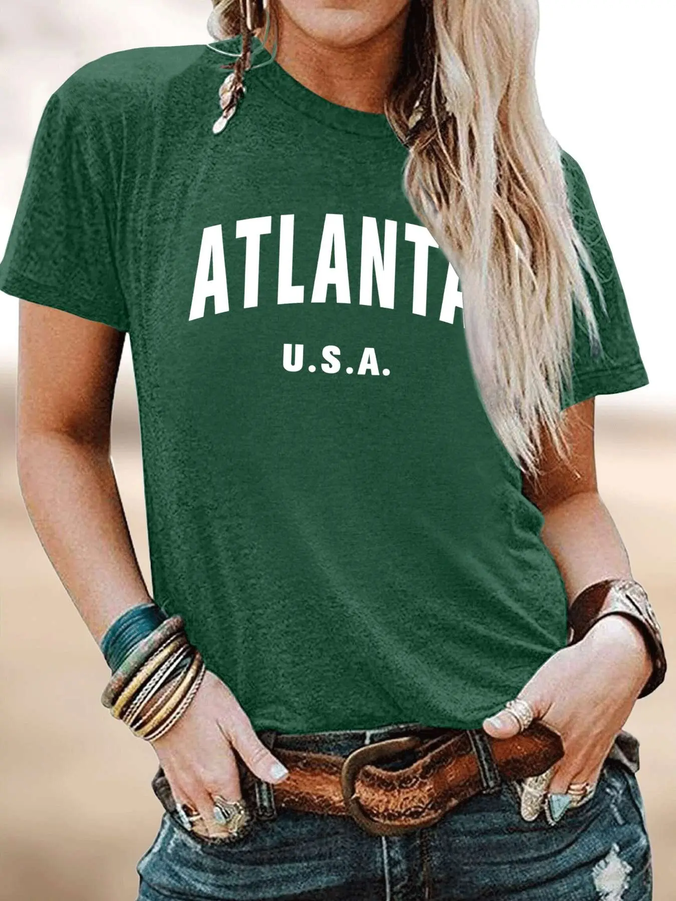 Atlanta CIty Letter Graphic Women's T-shirt Casual Lightweight Round Neck Graphic Daily Commuter Short Sleeve T-shirt Tops，TikTok Trending T-shirt Women ，Outfit Murah T-shirt Wanit,Comfortable Fabric