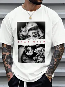 Unisex Marilyn Monroe Graphic Print Round Neck Tee, Regular Fit Casual Short Sleeve T-shirt, Men's Summer Top for Daily Wear, Tropical, Casual Style Tee