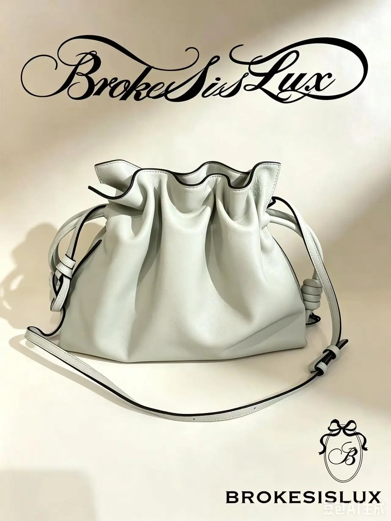 Pre-owned Loewe Minimalist Pale Sage Buttery Calfskin Ruched Drawstring Bucket Crossbody Bag