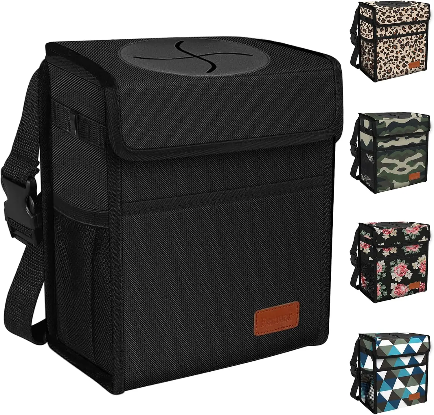 Femuar Disposable Leak-Proof Car Trash Can with Lid - Waterproof, Collapsible, Portable Automotive Garbage Bin for SUVs, Black
