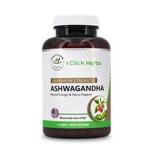 1 Click Herbs Ashwagandha Maximum Strength Supplement with Organic Root Powder & Black Pepper for Stress Management & Energy Support