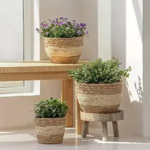 Three Sets of Decorative Indoor Plant Pots, Natural Flower Pot Covers, Stylish Planter Baskets for Home Decor, Garden Pot