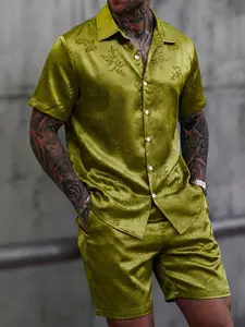 Men 2 piece sets - Men Solid Button Front Short Sleeve Shirt and Shorts Set Casual Weekend Wear men’s shirts vacation clothes summer men clothes summer outfits men shorts men's clothing male clothing men's shorts for summer clothes for men Menswear Suits