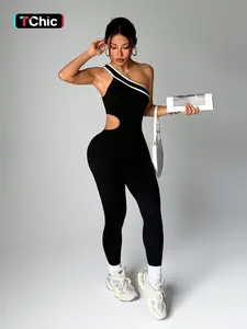 Women's Colorblock Criss Cross Jumpsuit, Sleeveless High Stretch Knit, Sporty Style, Comfortable for Yoga, Gym, Outdoor Activities