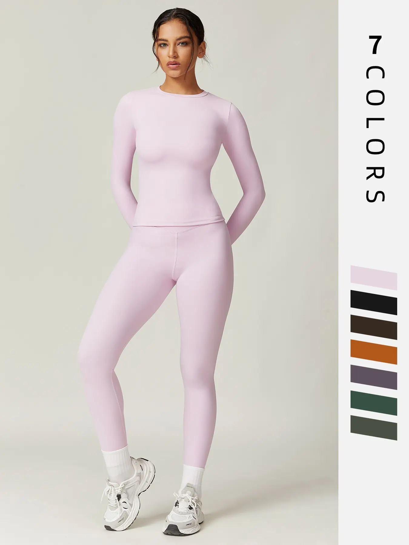 Women's Solid Basic Long Sleeve Tee & Leggings Loungewear Two-piece Set, Casual Comfy Fit Round Neck Top & Skinny Pants Loungewear Set, Ladies Aesthetic Loungewear for Spring & Fall, Breathable Pajamas, Matching Lounge Set