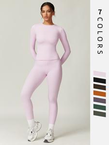women's solid long sleeve tee & leggings loungewear two-piece set, casual comfortable pastel round neck top & skinny pants loungewear pjs set, 2 piece sets women, ladies loungewear for spring & fall, sleep sets, pajamas, womenswear, glam lounge wear