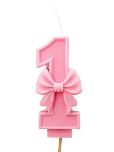 Birthday Number Candle (0–9) with Bow | Cute Cake Topper