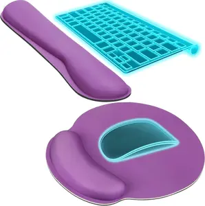 KTRIO Ergonomic Keyboard Wrist Rest and Mouse Pad with Wrist Rest Set, Memory Foam Wrist Support for Typing, Gaming, Office and Home Use, Pale Pink, Violet Purple