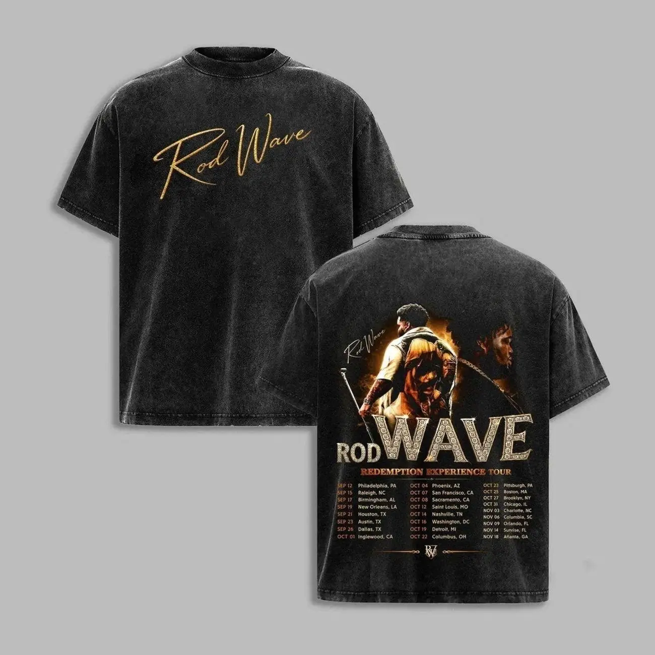 Rod Wave Don't Look Down 2026 Tour Vintage Washed Clothing Merch - Double-Sided Rap Graphic Premium Cotton Relaxed Cut Short Sleeve Tee, Seamless Unisex Oversized Round Neck Soft Hip Hop Streetwear, Music Fan Gift 895 3NW