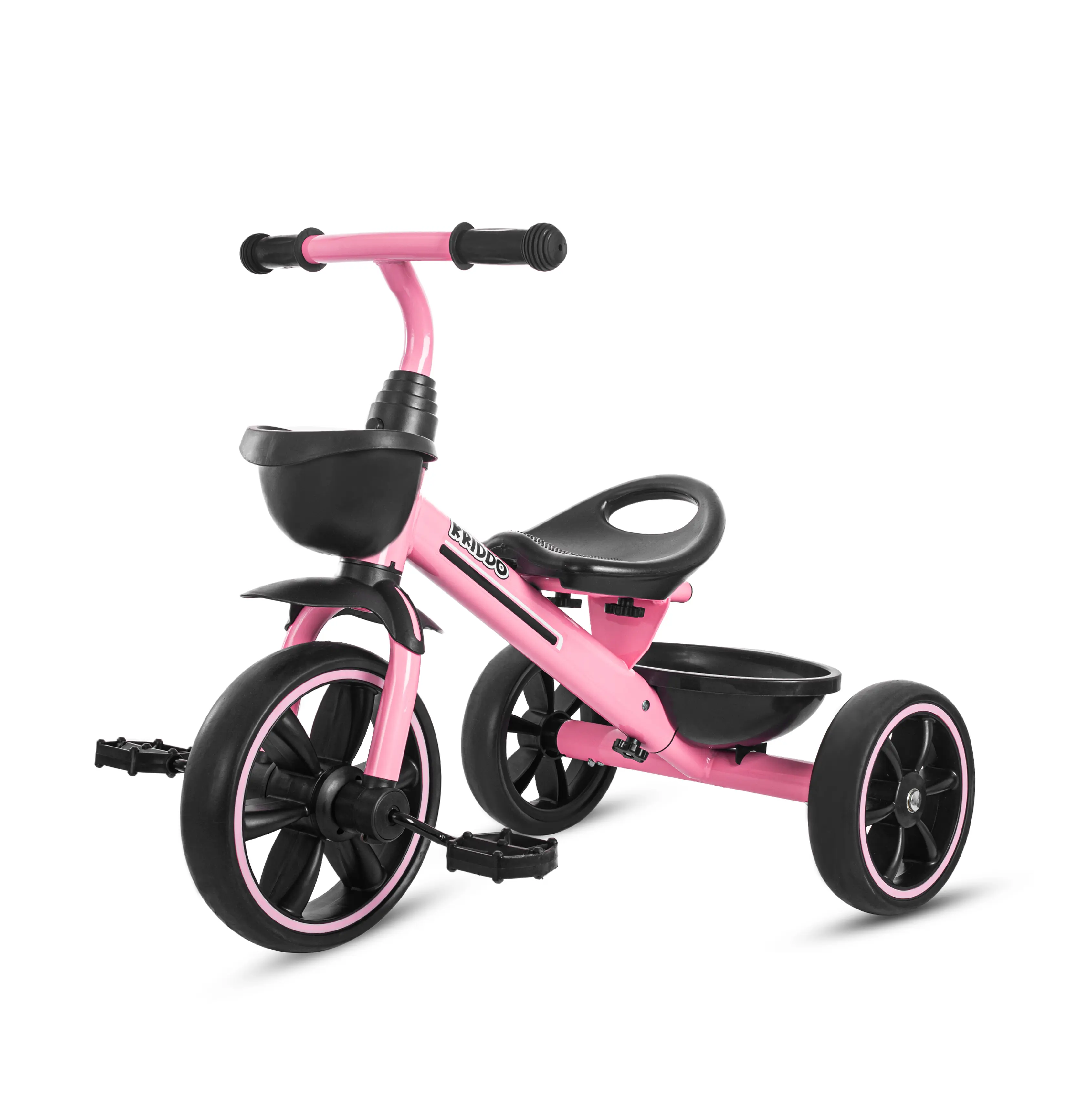 KRIDDO Classic Portable Toddler Tricycle - Unisex Trike for Boys & Girls 2-5 Years, with Adjustable Seat, Removable Pedals, Basket, Indoor/Outdoor Play Ride-On Toy