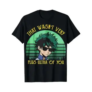 Black Izuku Midoriya Sunset Print T-Shirt My Hero Academia That Wasnt Very Plus Ultra Of You Gift For Anime Fan Streetwear Cotton Tee