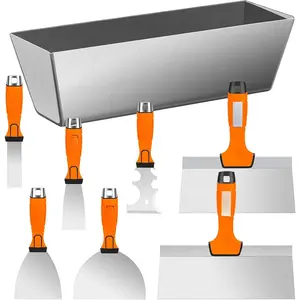 Drywall Tools, 8- Stainless Steel Drywall  Set, Putty  with Mud Pan, Tapping  with Hammer End and  Grip for Wall Repair