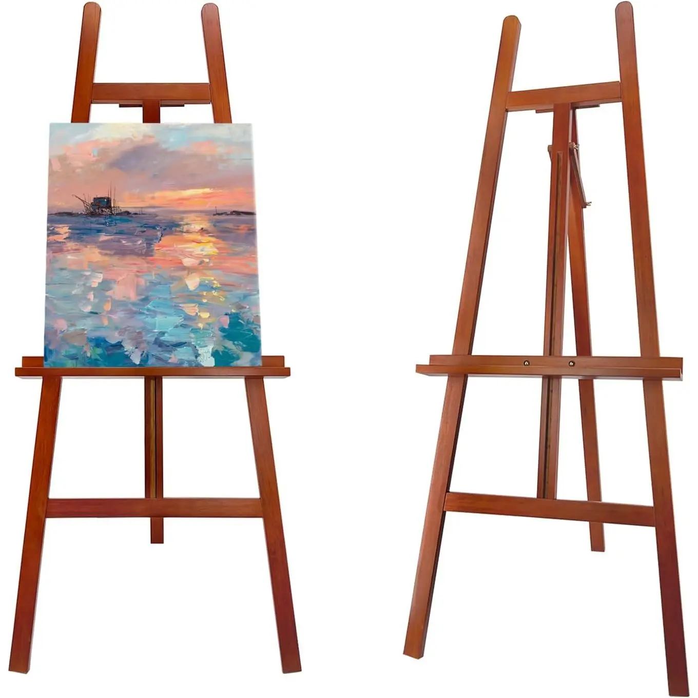 Sturdy A-Frame Standing Easel - 24''*37*55 Inches Walnut Wooden, Lightweight Foldable Structure, Adjustable Pine, Easy Assembly & Storage, Holds Up to 60in Canvas, Ideal for Beginners, Home Decor, Mirrors Display, Versatile