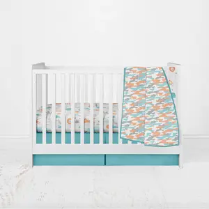 JBacati ungle Safari Muslin 4 Piece Crib Bedding Set with 2 Fitted Sheets - Aqua/Orange Boys