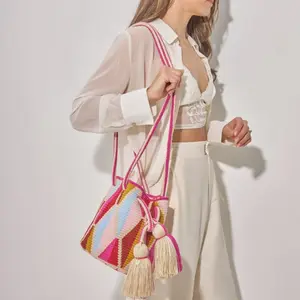 Handmade Wayuu Mochila Bag: Colorful Colombian Crochet Bucket Purse