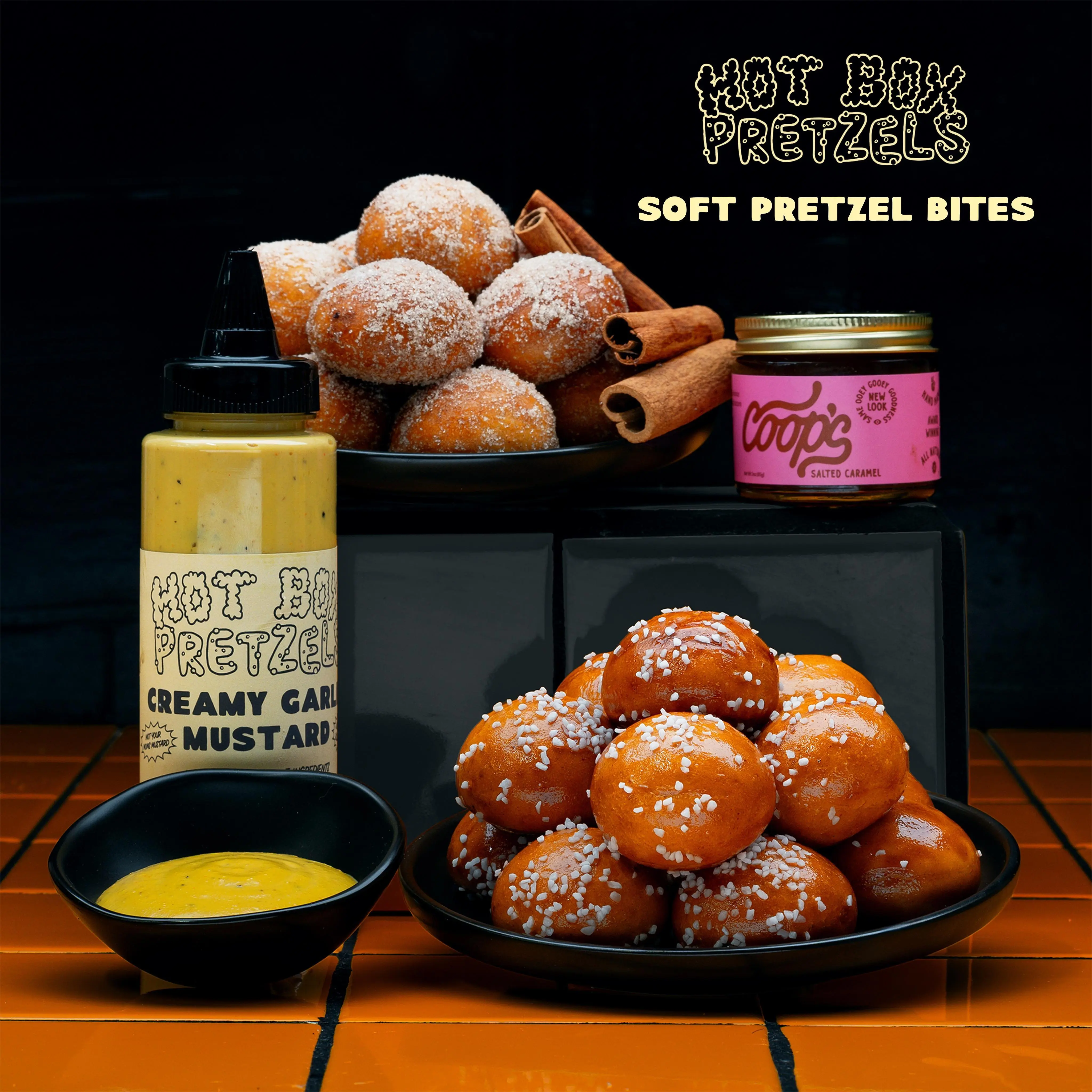 Hot Box Pretzels Intro 2pk | 2 Bags Soft Pretzel Bites | Pretzel Salt, Cinnamon 8-30g Flavor Packets | 2 8oz Bags +2 Seasoning Packets(8-30g) | Clean Ingredients, No Artificial Flavors