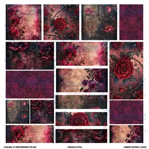 Dark Romance 2 Patchwork Element Sheet – Gothic Red Roses – Pre-Cut Printed Vinyl (10x10 or 12x12)