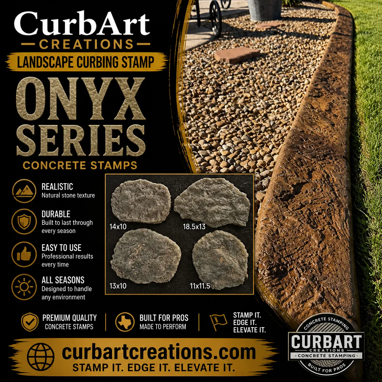 Onyx Rock Stamp Set: 4pc Realistic Concrete Molds