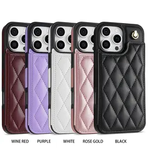 Solid Color Quilted Pattern Phone Case with Card Slot, Anti-drop Phone Protective Cover, Phone Accessory Compatible with iPhone 13 14 15 Pro Max, Casing