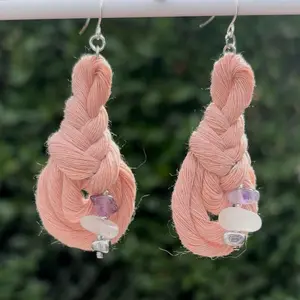 TeamAmo Labradorite Clear Quartz Hematite and Amethyst Earrings For Protection Healing Crystals Macrame String Thread Boho Spiritual Jewelry Pink Black White Blue Rust Gift