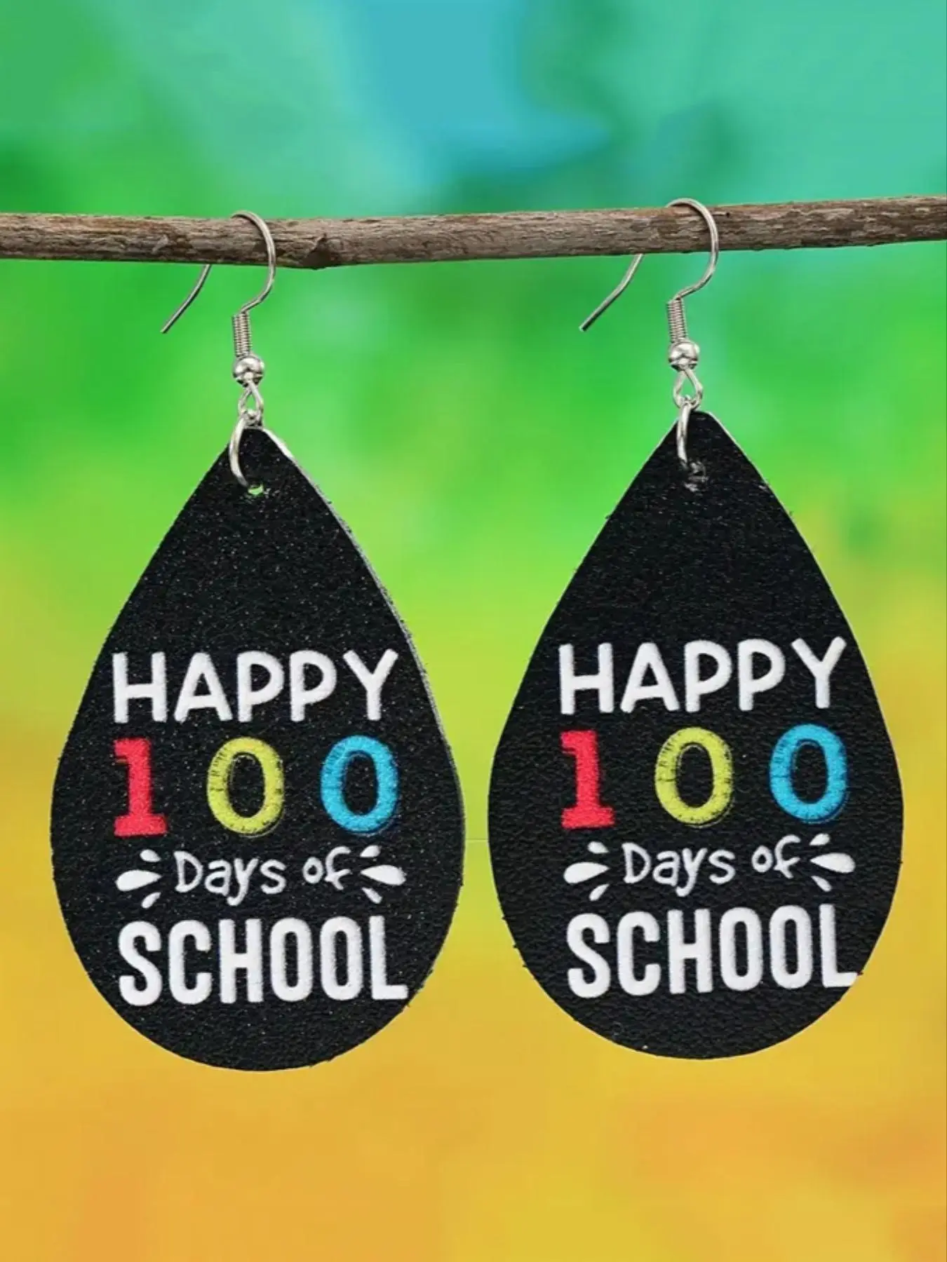 Letter Pattern Microfiber Leather Earrings, Water Drop Shaped Dangle Earrings, Happy 100 Days of School Earrings, Holiday Gift for Women, Casual Trendy Jewelry