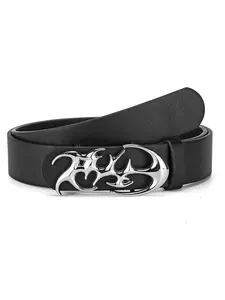Gothic Silver Color Buckle Leather Belt, Punk Fashion Belt, Statement Belts, Y2K Punk Women's Waist Cincher, Rock Style Waistband for Jeans, All Seasons