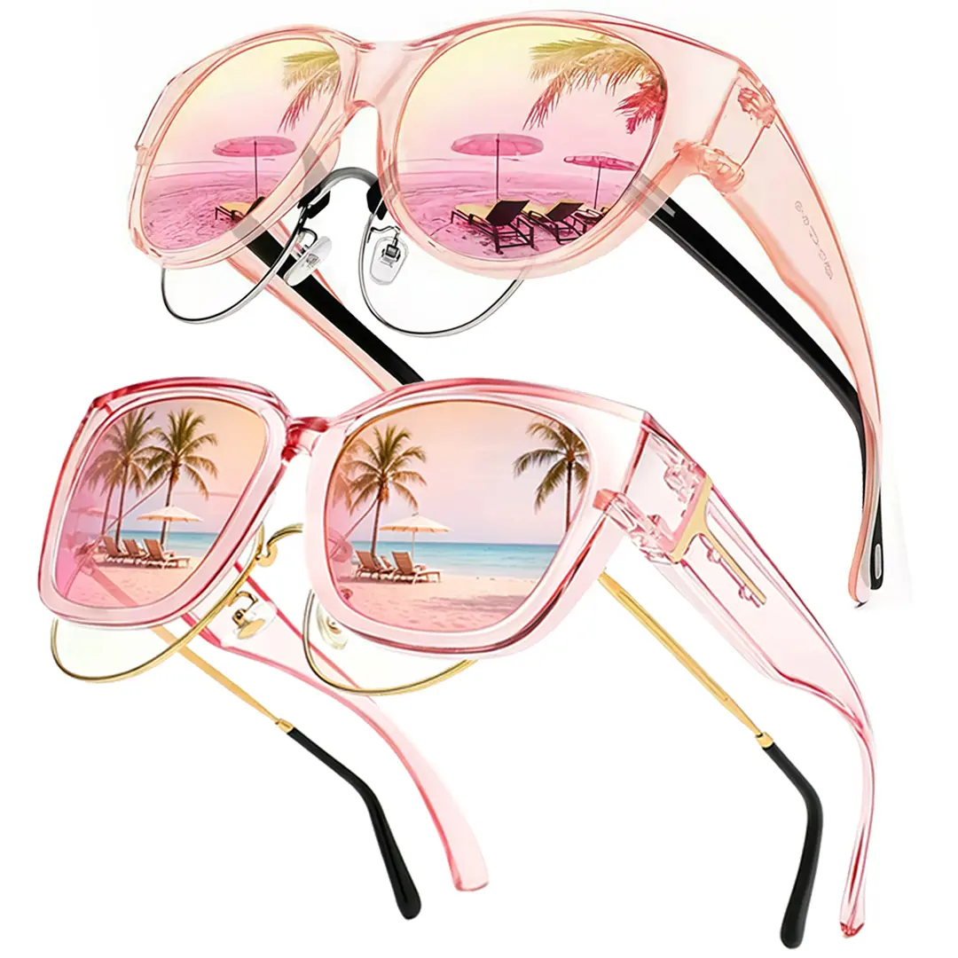 Women's Fit-Over Prescription Sunglasses - Oversized Cat's Eye Square Full-Rim Plastic Frames Mirrored Polarized , UV400 Protection, Trendy Sunglasses, Unisex Fashion Accessory for Summer Wins, Accessories for Women The Choice of Gifts