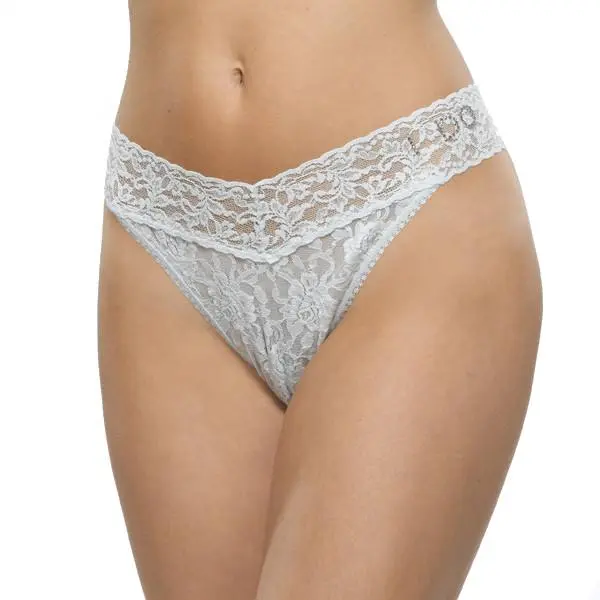 Women's Bridal Lace Thong with 'I Do' Crystal Embellishment, Mid Rise 'Something Blue' Lingerie, Gapless No-Show Design, Gapless Thongs