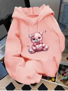 Women's Casual Fashion Elegant Sports Hoodie, Cartoon Print Loose Fit Cute Versatile Sweatshirt, All Seasons Comfortable Top