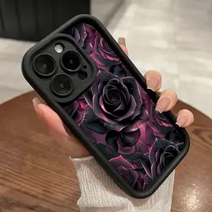 Black Rose Pattern TPU Phone Case for iPhone 16 15 14 Pro Max 13 12 11 XR XS Plus Shockproof Full Camera Protective Durable slim Silicone Cover