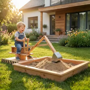 Spacious Interior Wooden Sandbox with Large Sand Capacity, Fir Wood Play Pit for Building Sand Castles and Inspiring Kids Imagination in Backyard Garden