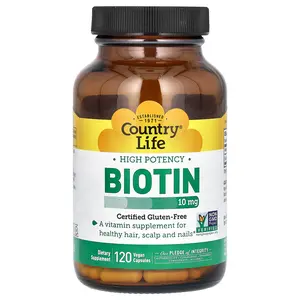 Country Life Biotin, High Potency , 10 mg, 120 Vegan Capsules