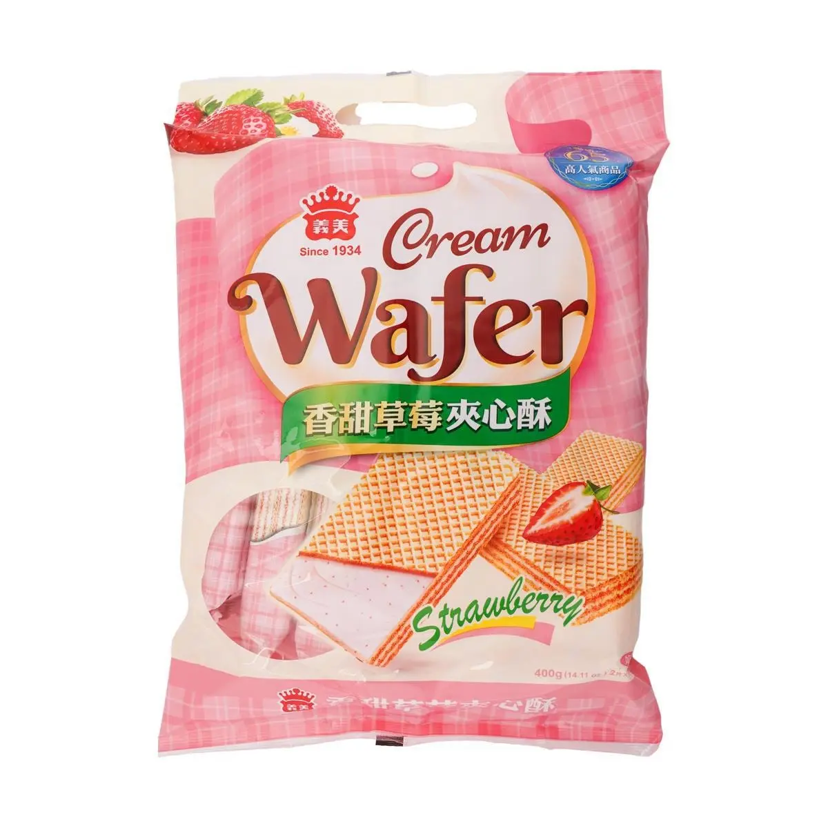 IMEI Taiwan Strawberry Wafer Rolls - Crispy Snack, 400g Bag, Perfect for Sharing
