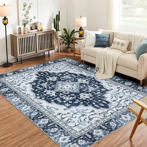 Washable Area Rug, Large Living Room Rugs Non-slip Floor Carpet, Low Pile Foldable Vintage Boho Rug, Printed Indoor Carpets for Bedroom Dining Room Office