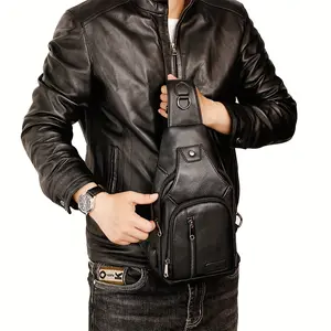 Outdoor leisure large capacity leather men's chest bag shoulder crossbody bag chest soft leather hanging bag