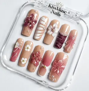 KissMuse | Pink Nude Sheer Gel Nail Polish Set with Floral & Pearl Designs for Elegant Manicures