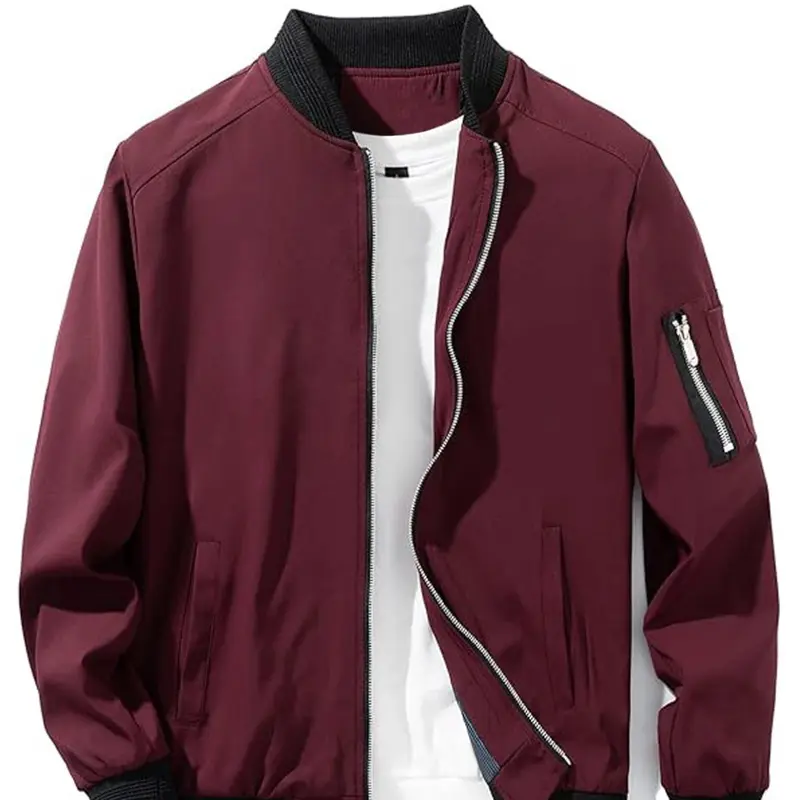 Men's Colorblock Zip Up Pocket Bomber Jacket Coats, Casual Zipper Outerwear, Classic Casual Long Sleeve Stand Collar Windproof Outerwear for Spring & Fall, Men's Clothes for Daily Wear Lightweight Jackets