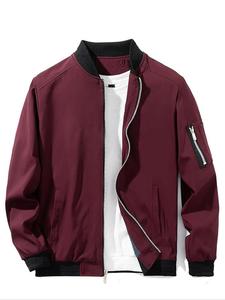 men's colorblock zip up pocket bomber jacket, casual long sleeve stand collar windproof outerwear for spring & fall, men's clothes for daily wear