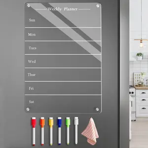 9"x13" Clear Weekly Meal Planner Magnetic Acrylic Board, Acrylic Magnetic Dry Erase Board for Fridge, Magnet Week Calendar for Refrigerator Includes Markers