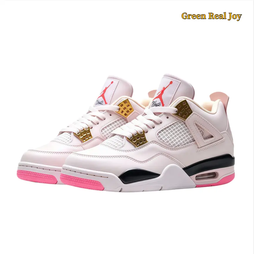 Light Pink Gold Accent Mid Top Basketball Sneakers Brand New Breathable Mesh Panel Cushioned Trainers Shock Absorbing Ankle Support Retro Streetwear Footwear Multi Size Women Daily Casual Sports Shoes