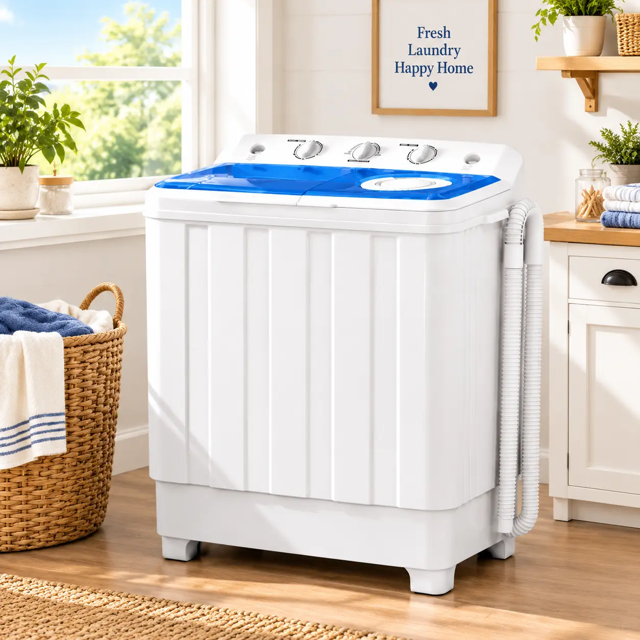 Auertech Portable Washer Dryer - Twin Tub Semi-Automatic Travel Washing Machine, 110V Plug, 1300 RPM Motor, Drain Pump, Rectangular PP Body, Spin-Dry System, Washing Drying Sanitizing Portable Washer for Dorms, Apartments,techvibes