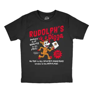 Youth Funny T Shirts Rudolphs Pizza Sarcastic Christmas Graphic Novelty Tee For Kids Funny T Shirts Christmas Tops for Kid Funny Food Short Sleeve Novelty Tees for Kids Black -