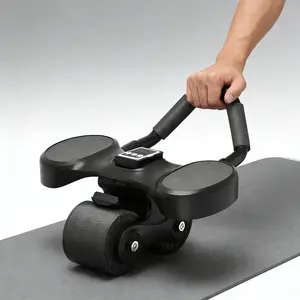 Anti Slip Automatic Rebound Abdominal Roller Adjustable Core Training Wheel with Comfort Elbow Pad Knee Protection Mat Timer Portable Household Body Building Workout Tool for Beginner Men Women